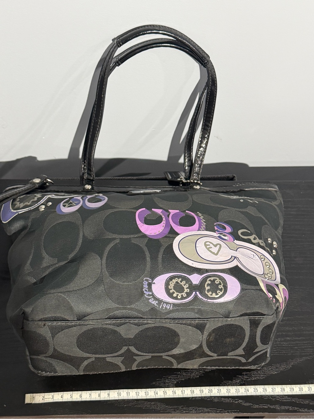 Coach poppy Black Signature Canvas Tote with Purple Accents - Picture 7 of 10